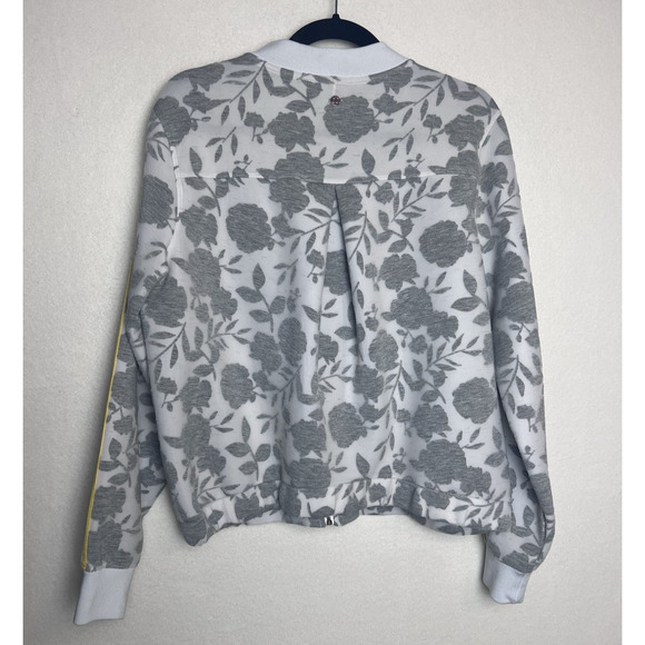 Calia by Carrie Underwood Floral Gray Bomber Jacket Yellow Stripe Size Large - Picture 6 of 7